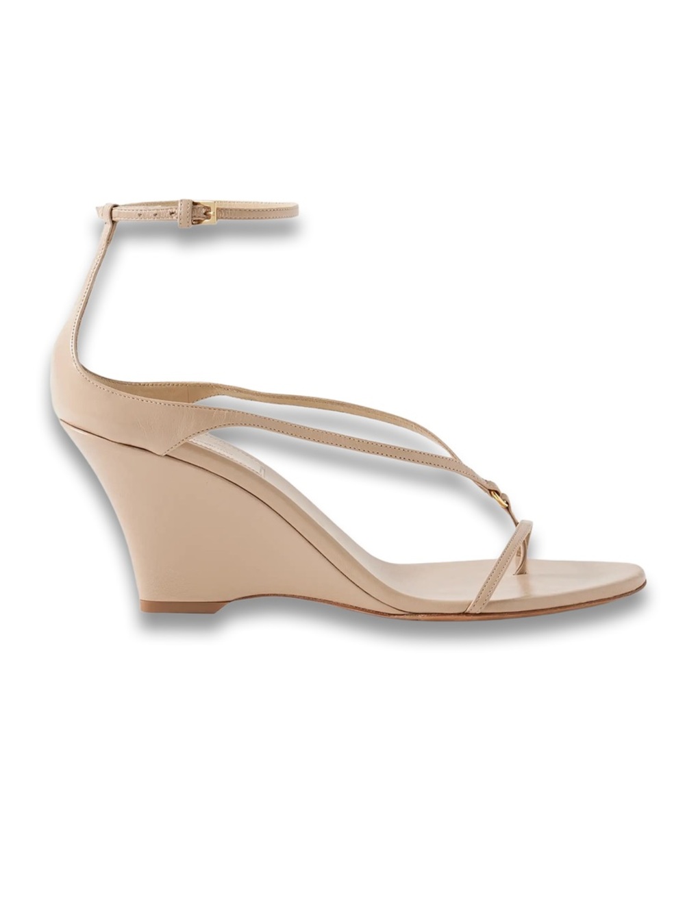 KHAITE Marion Leather Beige Ankle-Strap Wedge Sandal